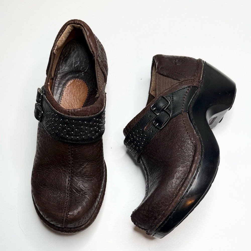 Ariat Sheila Leather Buckle Studded Clog Chunky Shoe S-418 Sz 7.5
